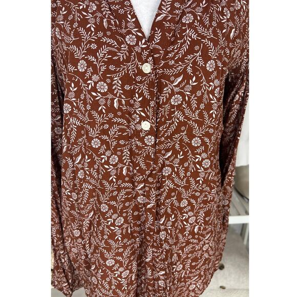 Old Navy Women's Size M Tall Rust Floral V Neck 2 Button Peasant Blouse #0593 - Picture 6 of 11